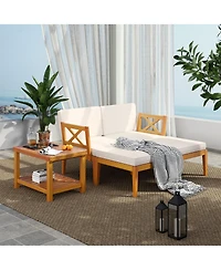 Gymax 5 Pcs Acacia Wood Patio Chaise Lounge Chair Set w/ 2-Tier Coffee Table Cushions