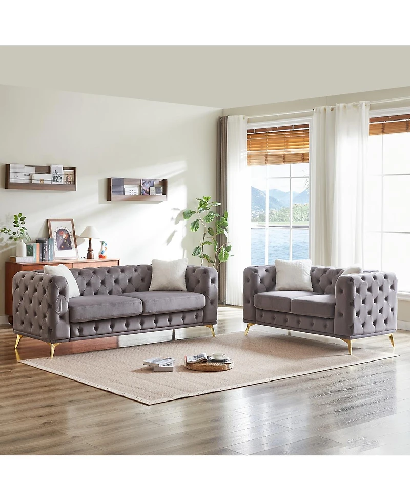 Streamdale Furniture 3+2 seater velvet sofa with solid wood frame and metal feet, 4 cushions.