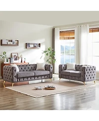 Streamdale Furniture 3+2 seater velvet sofa with solid wood frame and metal feet, 4 cushions.