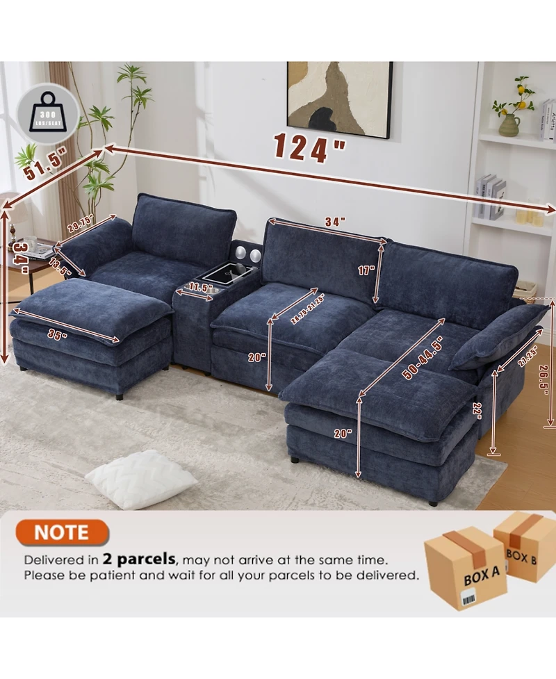 Streamdale Furniture U Shaped Modular Sectional Sofa with Storage, Charging, Speakers & More