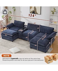 Streamdale Furniture U Shaped Modular Sectional Sofa with Storage, Charging, Speakers & More