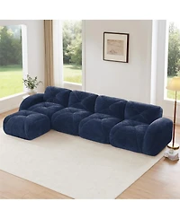 Streamdale Furniture L-shaped Velvet Tufted Sofa with Movable Ottoman
