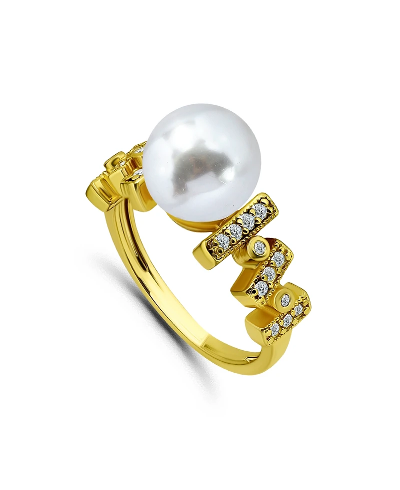 Macy's 1/4 Cttw Cubic Zirconia 10mm Imitation Pearl Bar Pattern on Sides- Polish Band Ring