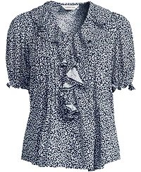 Lands' End Plus Women's Puff Sleeve Slub Ruffle Pintuck Top