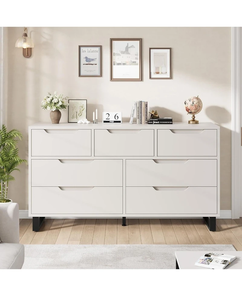 gaomon Wide Farmhouse Tv Stand with 7 Drawers, Functional Wooden Storage for Living Room & Bedroom