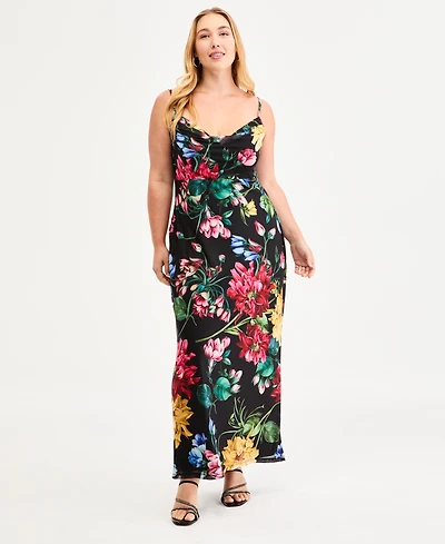B Darlin Trendy Plus Floral Print Cowlneck Maxi Dress