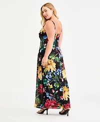 B Darlin Trendy Plus Floral Print Cowlneck Maxi Dress