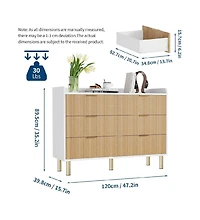 gaomon Fluted Double Dresser for Bedroom, Curved Wooden Chest with Metal Handles & Wide Storage