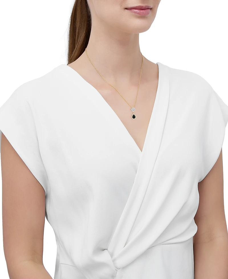 Macy's Onyx & White Topaz (3/8 ct. t.w.) Pendant Necklace in 14k Yellow Gold Over Sterling Silver