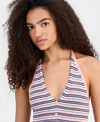 No Comment Juniors' Striped Halter-Neck Rib-Knit Vest