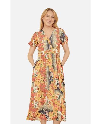 Yumi Women's Floral Patchwork Print Midi Shirt Dress