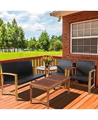 Gymax 8PCS Patio Conversation Set Outdoor Furniture Set w/ Acacia Wood Frame