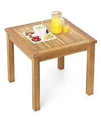Gymax Outdoor Square Teak Wood End Table Coffee Table for Porch Deck Garden Patio