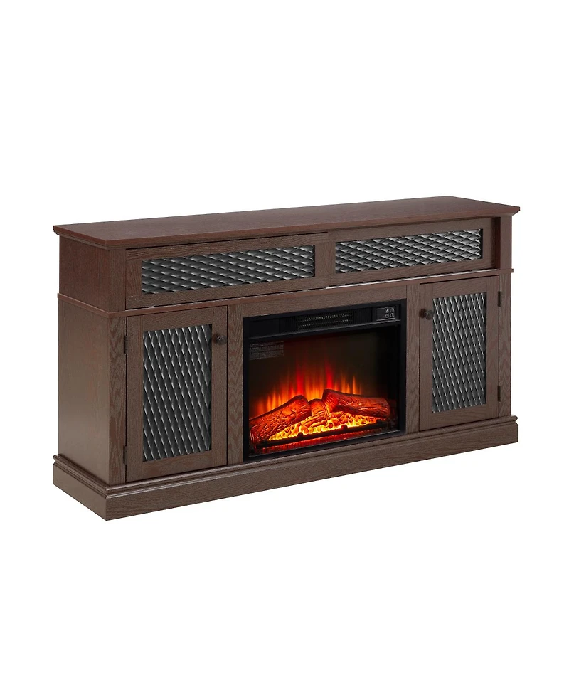 Streamdale Furniture Embossed Pattern Tv Stand with 23" Fireplace, Media Console, Dark Cherry, 58.27"W