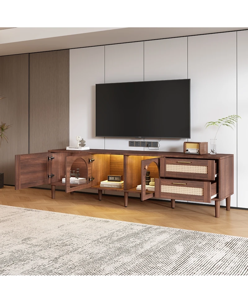 Streamdale Furniture 70" Tv Stand for TVs up to 80", Entertainment Center with Led Lights & Storage