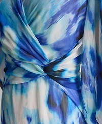 Dkny Women's 3/4-Balloon-Sleeve Surplice Neck Knot Front Midi Dress