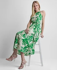 Dkny Women's Sleeveless Halter Neck Belted Fit and Flare Maxi Dress