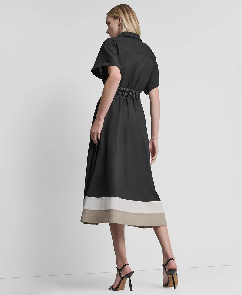 Dkny Women's Short-Sleeve Collared Neck Buckle Belt Midi Shirt Dress