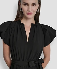 Dkny Women's Puff-Sleeve V-Neck Tiered Knee Length Dress