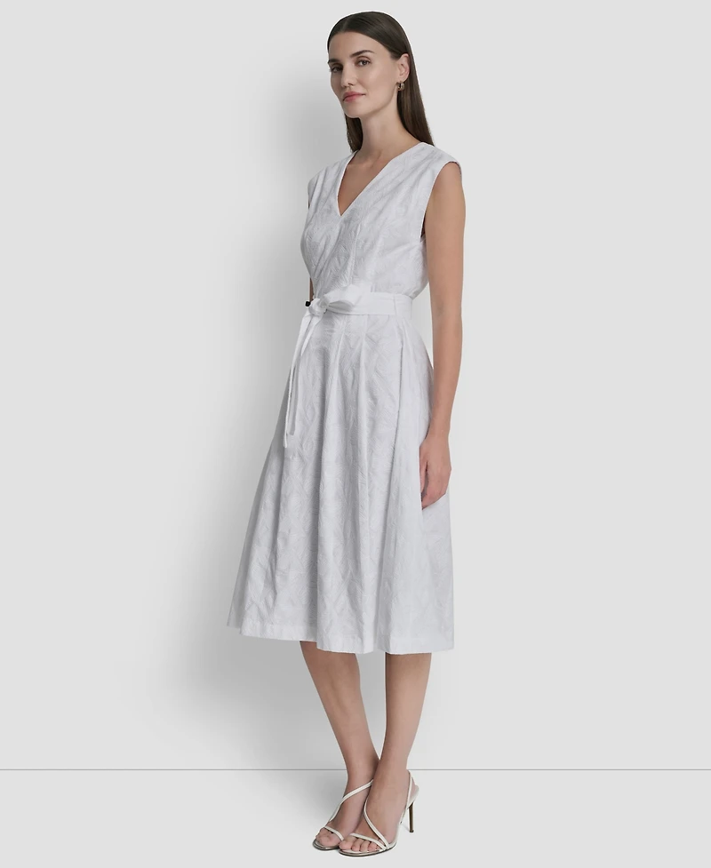 Dkny Women's Cap-Sleeve V-Neck Embroidered Midi Dress