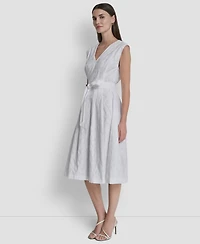 Dkny Women's Cap-Sleeve V-Neck Embroidered Midi Dress