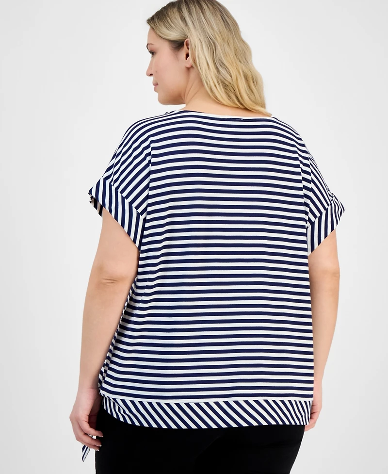 Jones New York Plus Dolman-Sleeve Tie-Hem Top