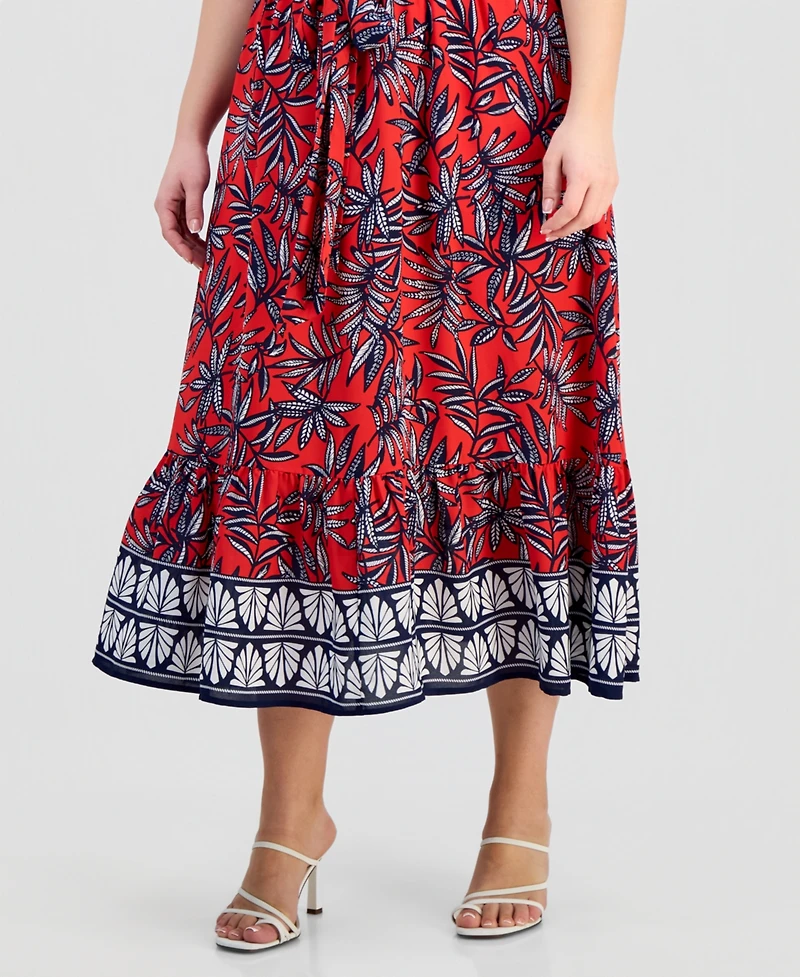 Jones New York Plus V-Neck Sleeveless Tiered Dress