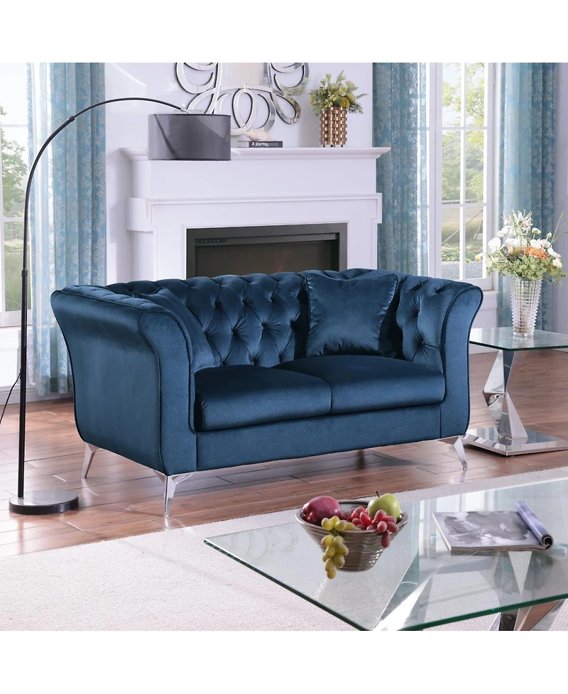 Streamdale Furniture Chesterfield Stanford sofa, Azure blue, tufted, scroll arm