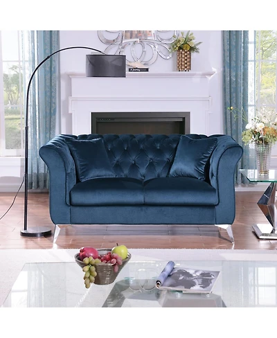 Streamdale Furniture Chesterfield Stanford sofa, Azure blue, tufted, scroll arm