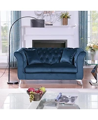 Streamdale Furniture Chesterfield Stanford sofa, Azure blue, tufted, scroll arm