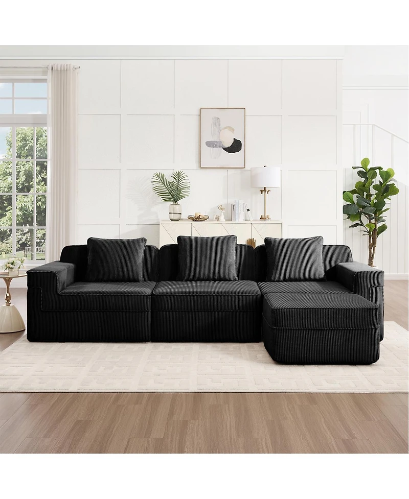 Streamdale Furniture Modular 3 Seat L Shape Sectional Sofa, Cloud Couch with Ottoman