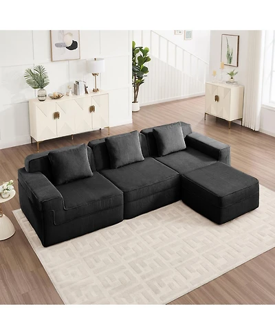 Streamdale Furniture Modular 3 Seat L Shape Sectional Sofa, Cloud Couch with Ottoman