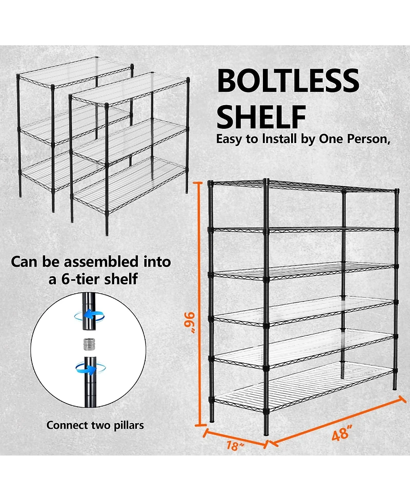 Rainsken 3 Tier Metal Shelving Unit Set of 2, Adjustable Storage Rack with Shelf Liners, Extendable to 6 Tier for Garage, Basement, 2100 lbs Capacity
