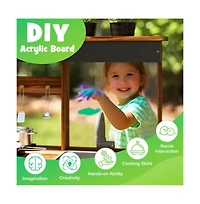 Hongge Mud Kitchen Fir Wood Play Kitchen with 4 Panting Pots Faucet Removable Sink