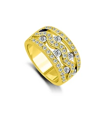 Macy's 1 3/8 Cttw 3mm Round Cut Pave Cubic Zirconia Stones 3 Row Band Ring