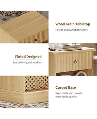 gaomon Fluted Nightstand with Drawer, Mid Century Modern Bedside Table Light Wood Nightstand with Storage