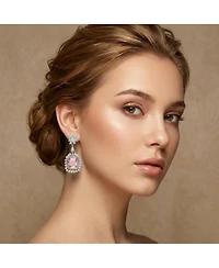 Rachel Glauber White Gold Plating with Pink Cubic Zirconia Halo Dangle Earrings