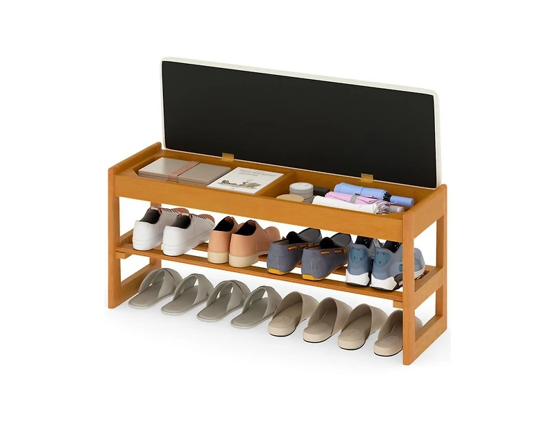 Slickblue Shoe Rack Bench with Flip-Top Storage Rubberwood Entryway Seat