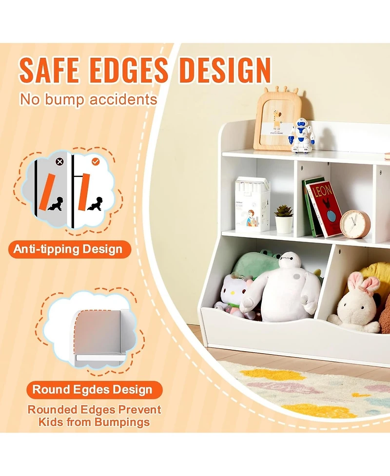 Rainsken Kid Storage Cabinet, 5-Cubby Wood Toy Storage Organizer for Kids Room, Playroom, Kindergarten, Nursery