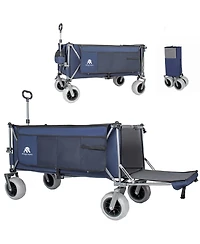 Rainsken Heavy Duty Utility Wagons, Extra Long Large Foldable Wagon with Opened Tailgate and All-Terrain Wheels, 500lbs Capacity for Beach