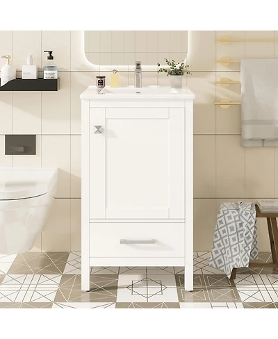 Sillysis 20" Modern Freestanding Bathroom Vanity with Ceramic Sink, Solid Wood Frame and Soft Close Door for Small Spaces