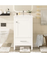 Sillysis 20" Modern Freestanding Bathroom Vanity with Ceramic Sink, Solid Wood Frame and Soft Close Door for Small Spaces