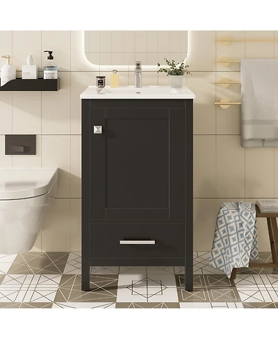 Sillysis 20" Modern Freestanding Bathroom Vanity with Ceramic Sink, Solid Wood Frame and Soft Close Door for Small Spaces