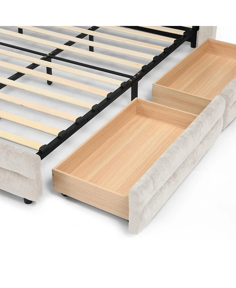 Streamdale Furniture Upholstered Bed Frame with Chenille Fabric Headboard and Storage Drawer.