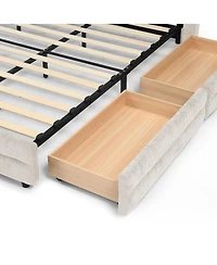 Streamdale Furniture Upholstered Bed Frame with Chenille Fabric Headboard and Storage Drawer.
