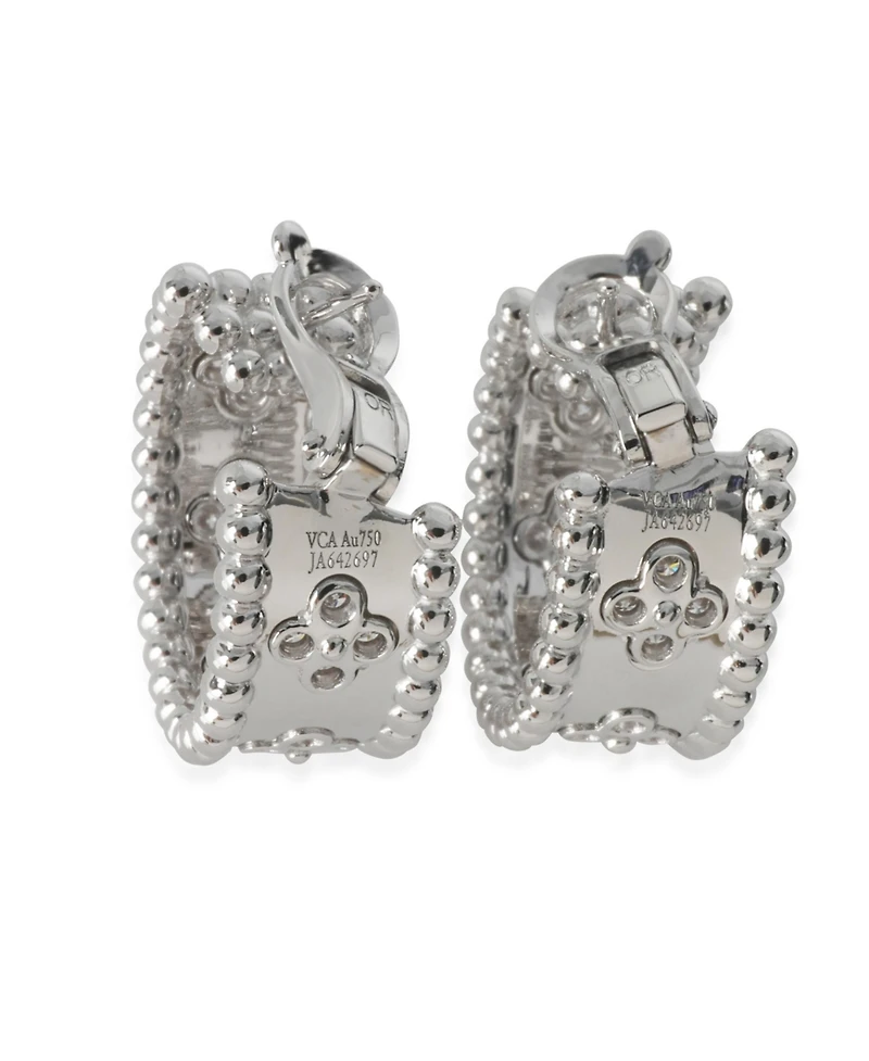 Pre-Owned Van Cleef & Arpels White Gold Diamond Perlee Clovers Hoop Earrings