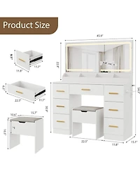 gaomon 45.9" Makeup Vanity Desk with Large Lighted Mirror