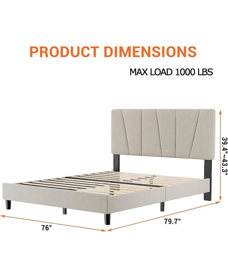 gaomon King Linen Bed Frame Twill Tufted Headboard Wooden Slats Upholstery No Box Spring Needed