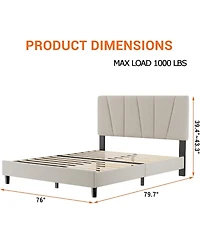 gaomon King Linen Bed Frame Twill Tufted Headboard Wooden Slats Upholstery No Box Spring Needed