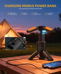 Sugift Rechargeable 10050mAh Led Camping Light, 1000LM 10W Portable Work Light with 3 Adjustable Heads, Multi Mode Emergency Lantern